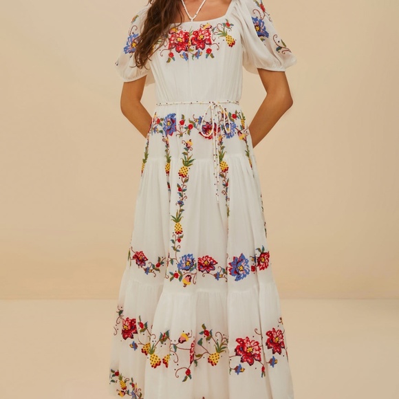 Farm Rio Off-White Tropicalista Embroidered Maxi Dress - Picture 1 of 9